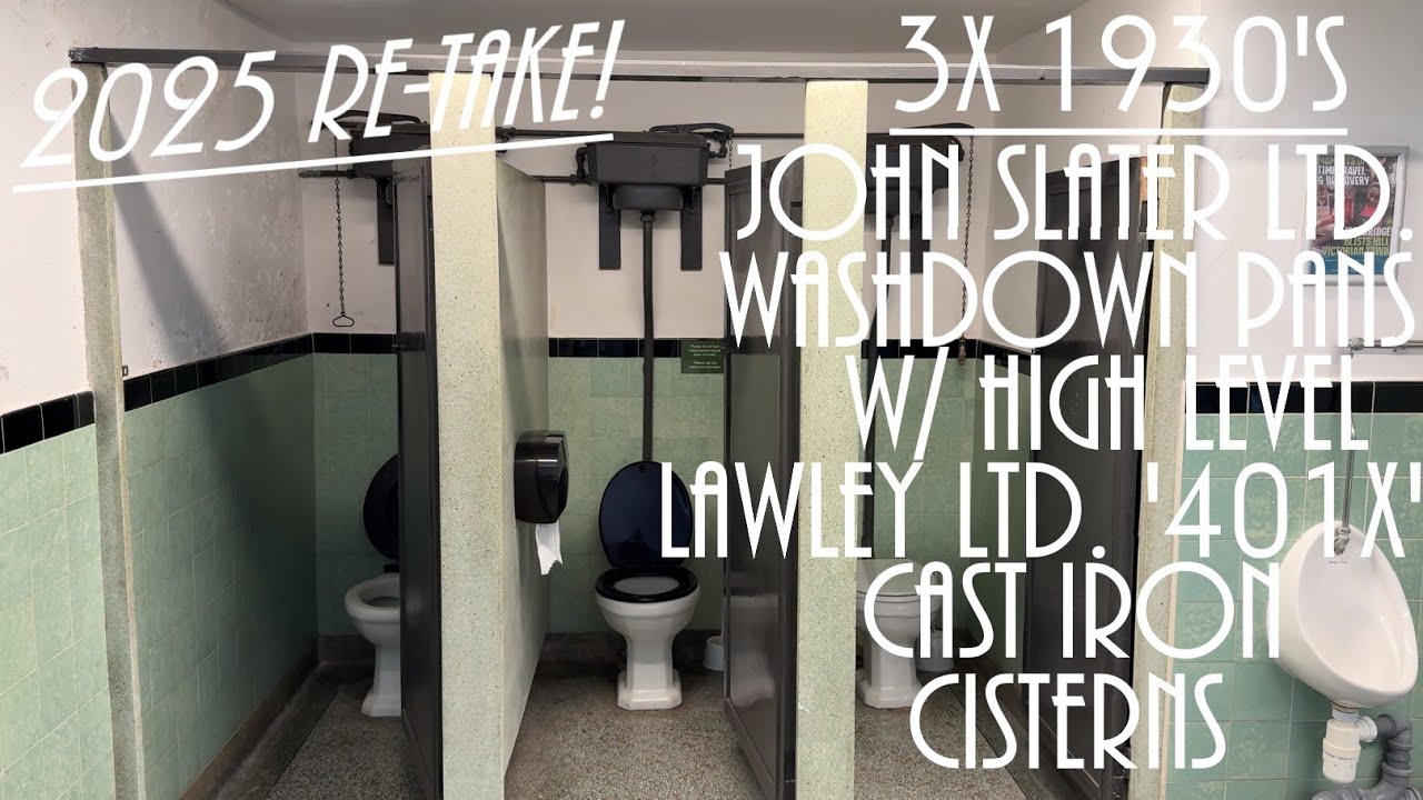 2025 Re-take!: Trio of 1930's John Slater Ltd. Washdown Pans w/ HL W. & J. Lawley Cast Iron Cisterns