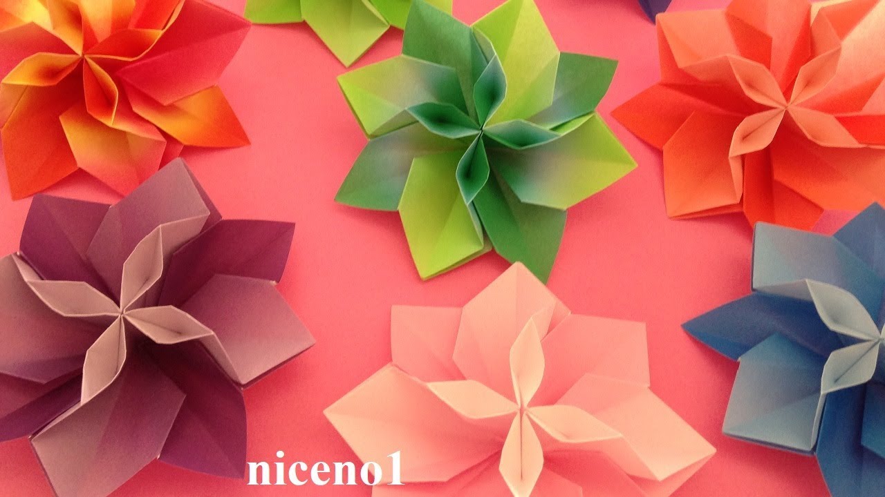 折り紙 花 １枚（立体）の折り方2 Origami flower tutorial （niceno1）