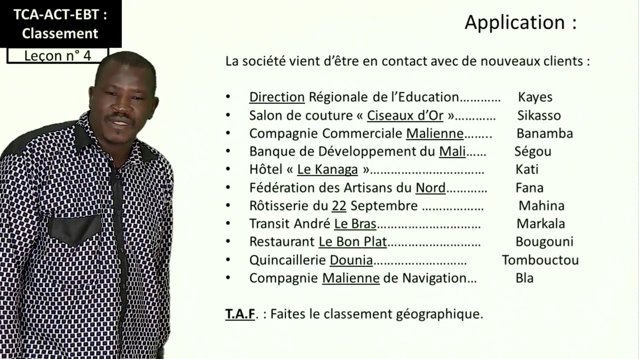 EBT - TCA - ACT (Classement) : Le classement Géographique