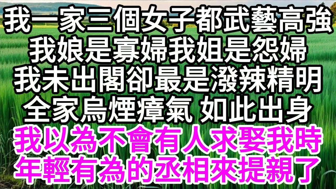 我一家三個女子都武藝高強，我娘是寡婦，我姐是怨婦，我未出閣卻最是潑辣精明，全家烏煙瘴氣，如此出身，我以為不會有人求娶我時，年輕有為的丞相來提親了 【美好人生】
