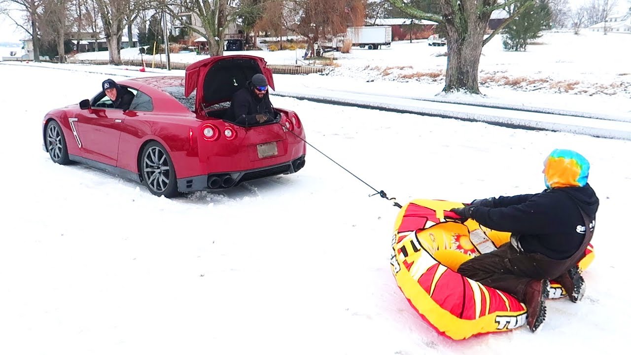 INCREDIBLE GTR SNOW SLEDDING!!