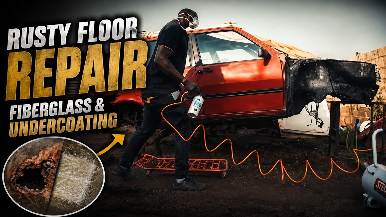 I repaired a rusted floor with fiberglass and undercoated the car with rubberizer !