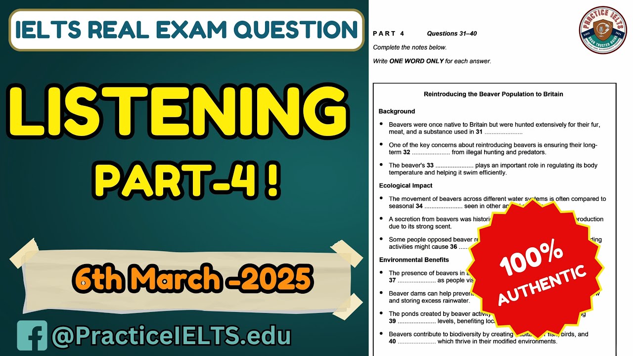 Тест IELTS Listening от 6 марта | Часть 4 с ответами | Возвращение популяции бобров в Великобританию