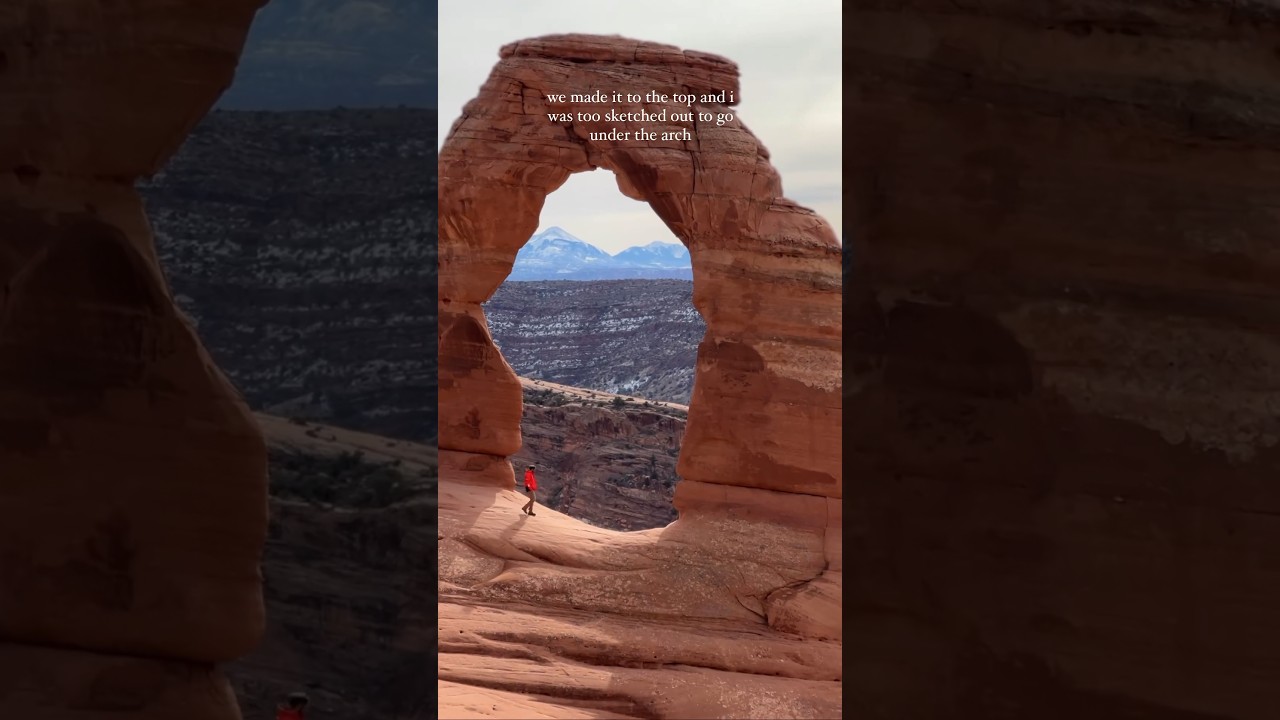 Delicate Arch Utah! The backside of the arch drops off the cliff 😅#travelfamily #utah #moabutah