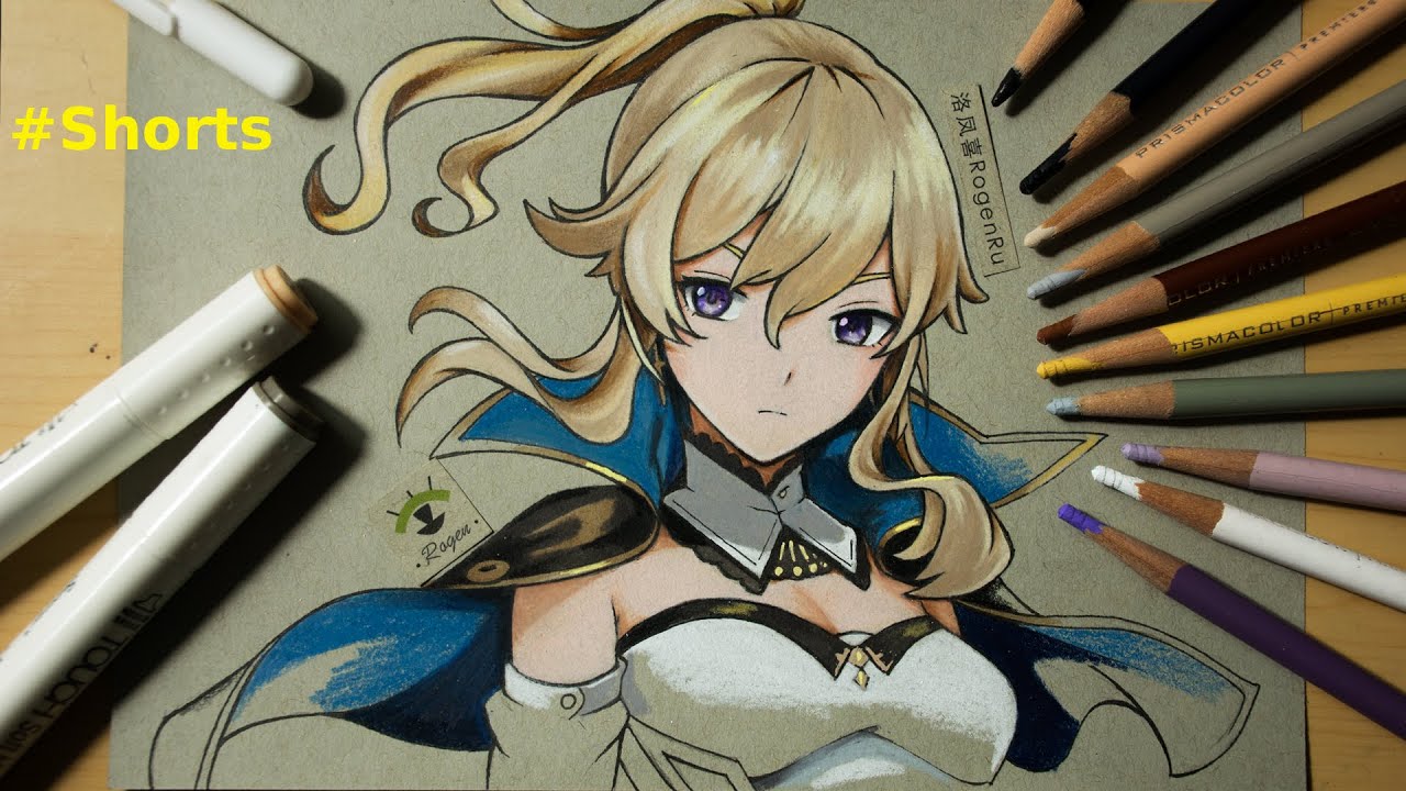 Draw manga with markers and colored pencils | RPG | Jean Gunnhildr in Genshin Impact #Shorts [179]