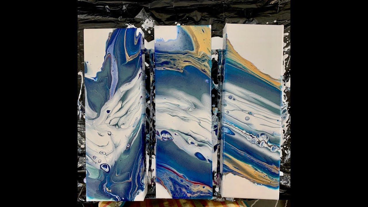 Acrylic Pour Triptych - 3 Canvases with Simple Beginner Technique