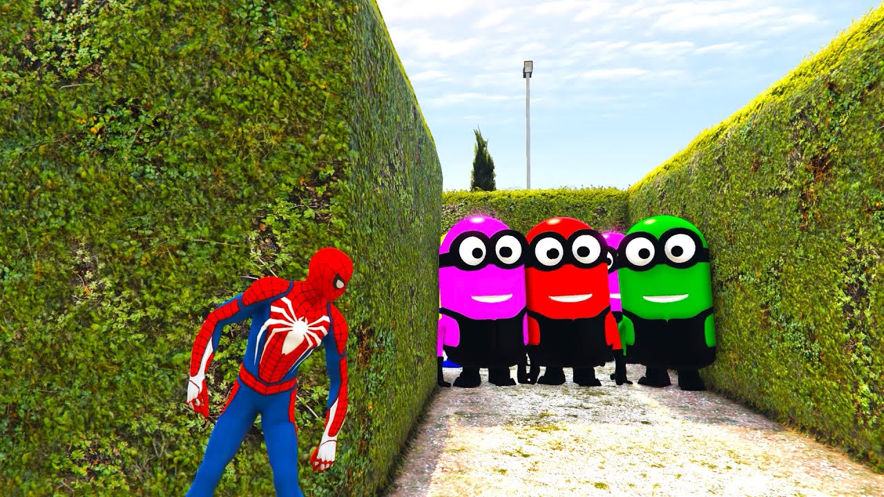GTA 5 Pink Spiderman vs minion Ragdoll moments