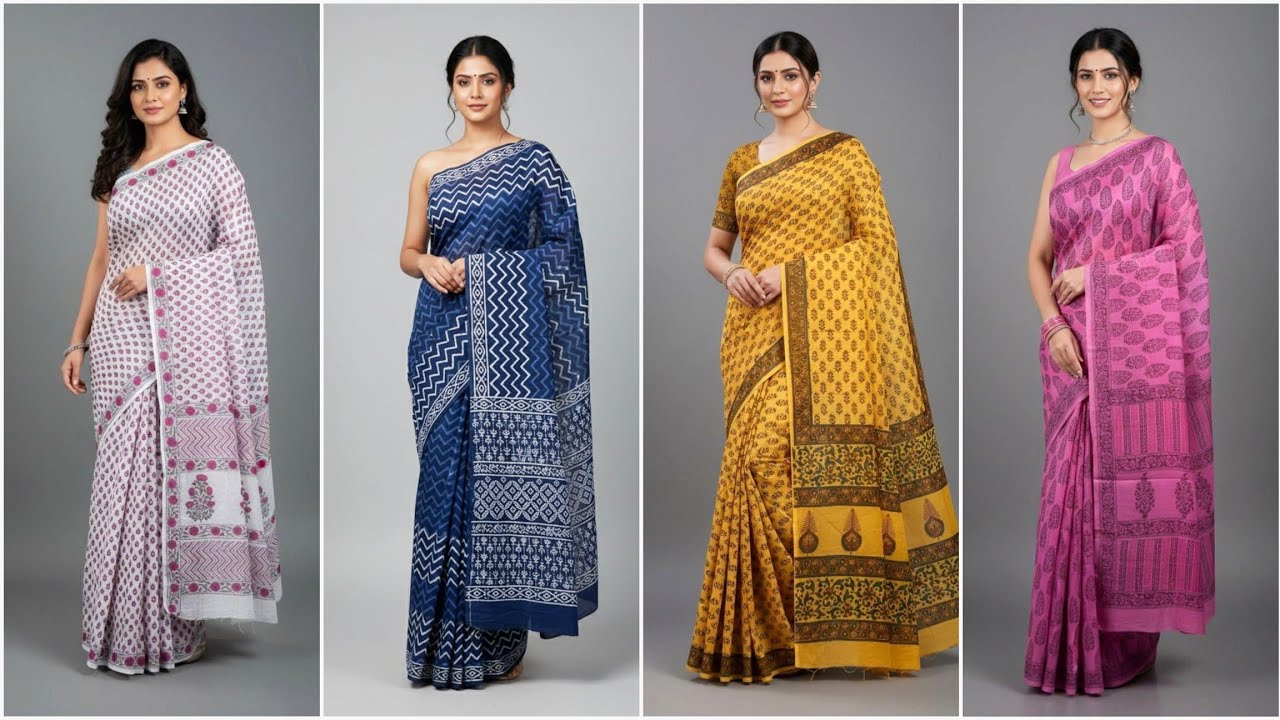 Mulmul Cotton Sarees | Free Shipping | Hand Block Printed Cotton Mulmul Sarees #shopnow 