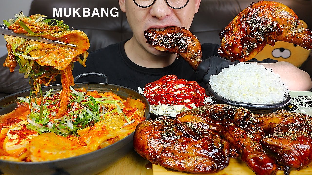 ASMR MUKBANGㅣPORK BELLY KIMCHI STEW & 🍗SOY GARLIC CHICKENㅣEATING SHOW