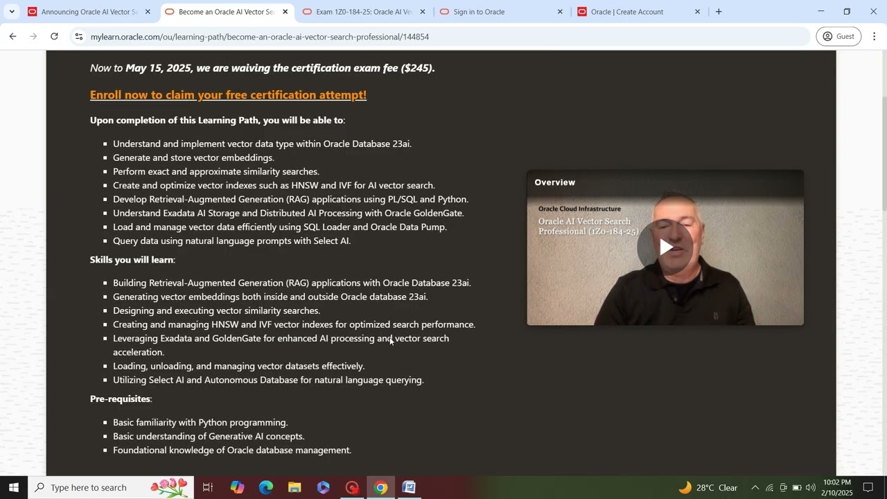 Oracle AI Vector Search Professional || 1Z0-184-25 || FREE Certifications || Oracle Certification