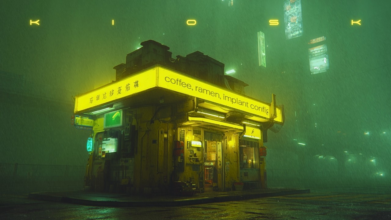 KIOSK - Calm Blade Runner Ambience & Rain - Soothing Cyberpunk Ambient Music for Relaxation & Focus