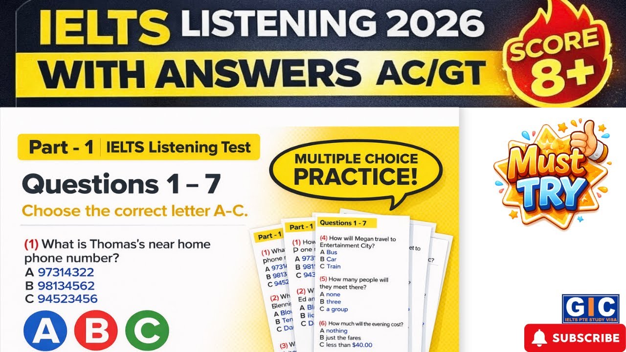 IELTS Listening  Real Exam Test 2026 |  With Answers | AC/GT  #ieltswithgic #ieltslistening