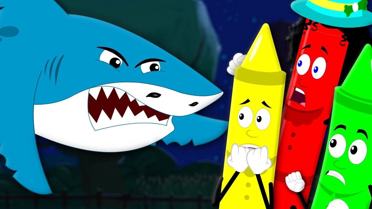 Scary Flying Shark | Shark Song | Crayons Nursery Rhymes | Learn Colors | Song For Kids And Baby