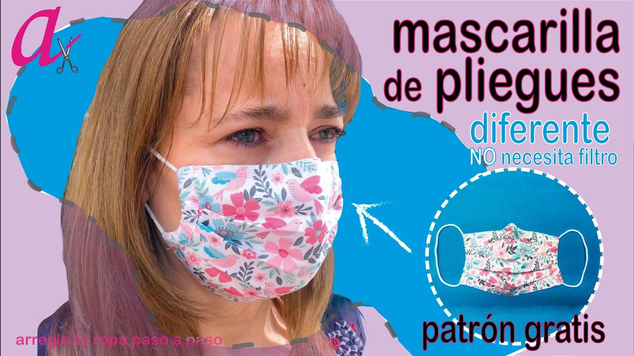 Mascarilla de pliegues, tejido HIDROFUGO, no necesita filtro. Patrón gratis.DIY FaceMask/cubrebocas.