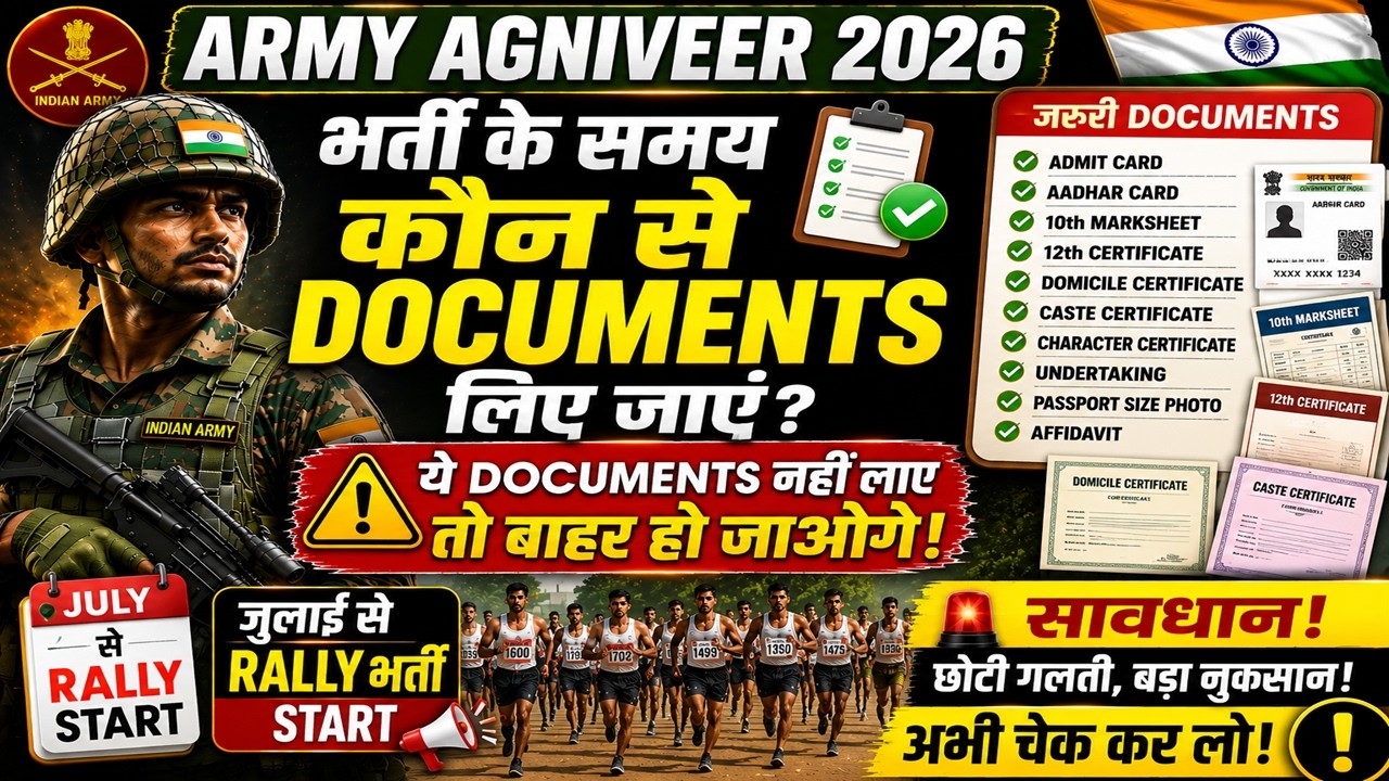Army Agniveer 2026 Rally Documents List | Army Rally Recruitment Documents | Army Agniveer 2026 P...