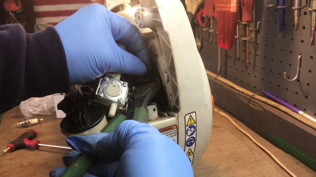 Replacing carburetor on a Stihl SH B6C blower.
