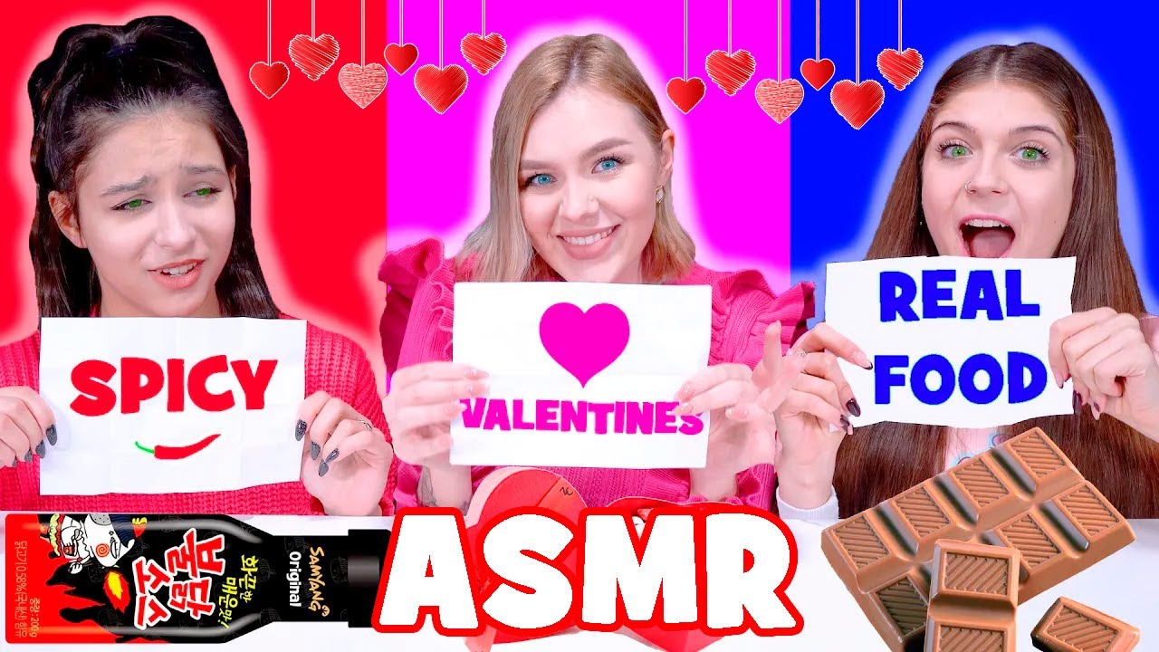 ASMR Valentine`s Candy VS Spicy Food VS Real Food Mukbang