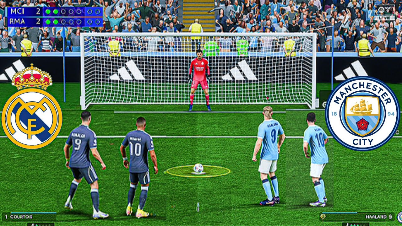 FC26 UEFA Champions league Manchester City vs Real Madrid Messi vs Ronaldo Halland vs Mbappe penalty