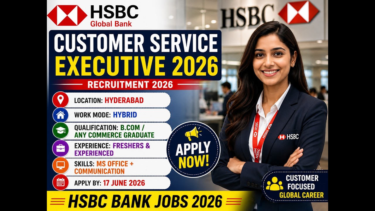 HSBC Customer Service Executive Recruitment 2026 | Hyderabad Jobs | Commerce Graduates Apply Now