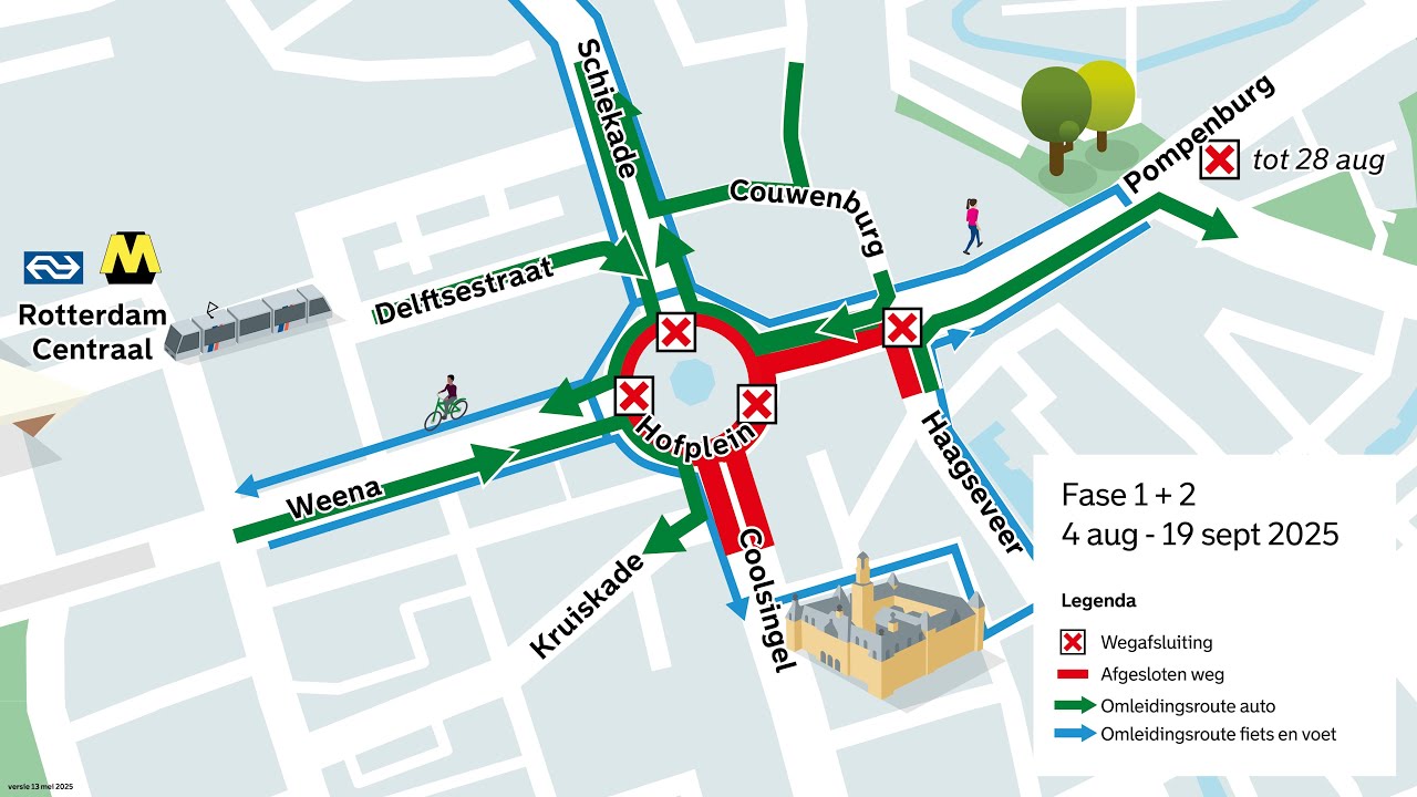 Animatie Hofplein: vanaf 4 augustus Weena naar Coolsingel ook dicht