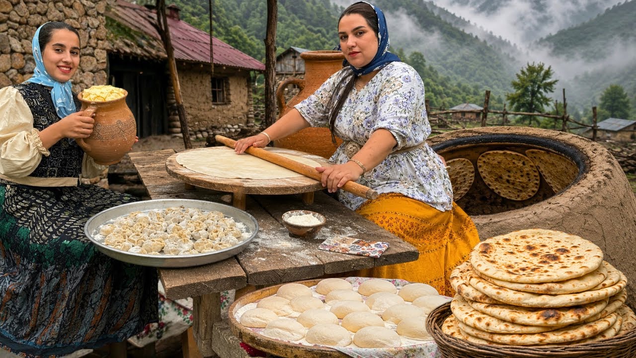 Life in the Forgotten Mountains of IRAN : Milking Cows, Local Butter ,& Clay Oven Meat Bread 🍞🥩⛰️