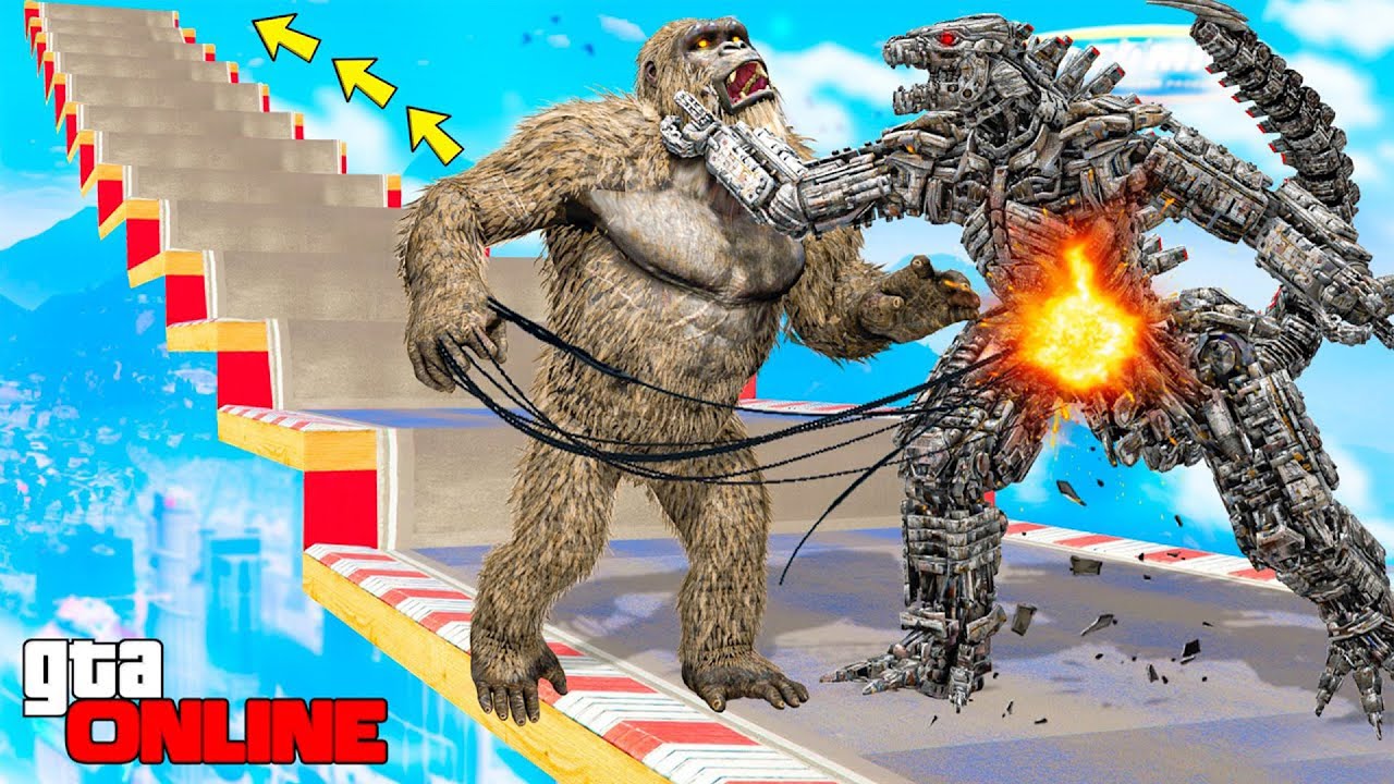 A QU&Eacute; DISTANCIA SUBIR ESCALERAS KING KONG y GODZILLA ! EXPERIMENTOS EN GTA 5 ONLINE