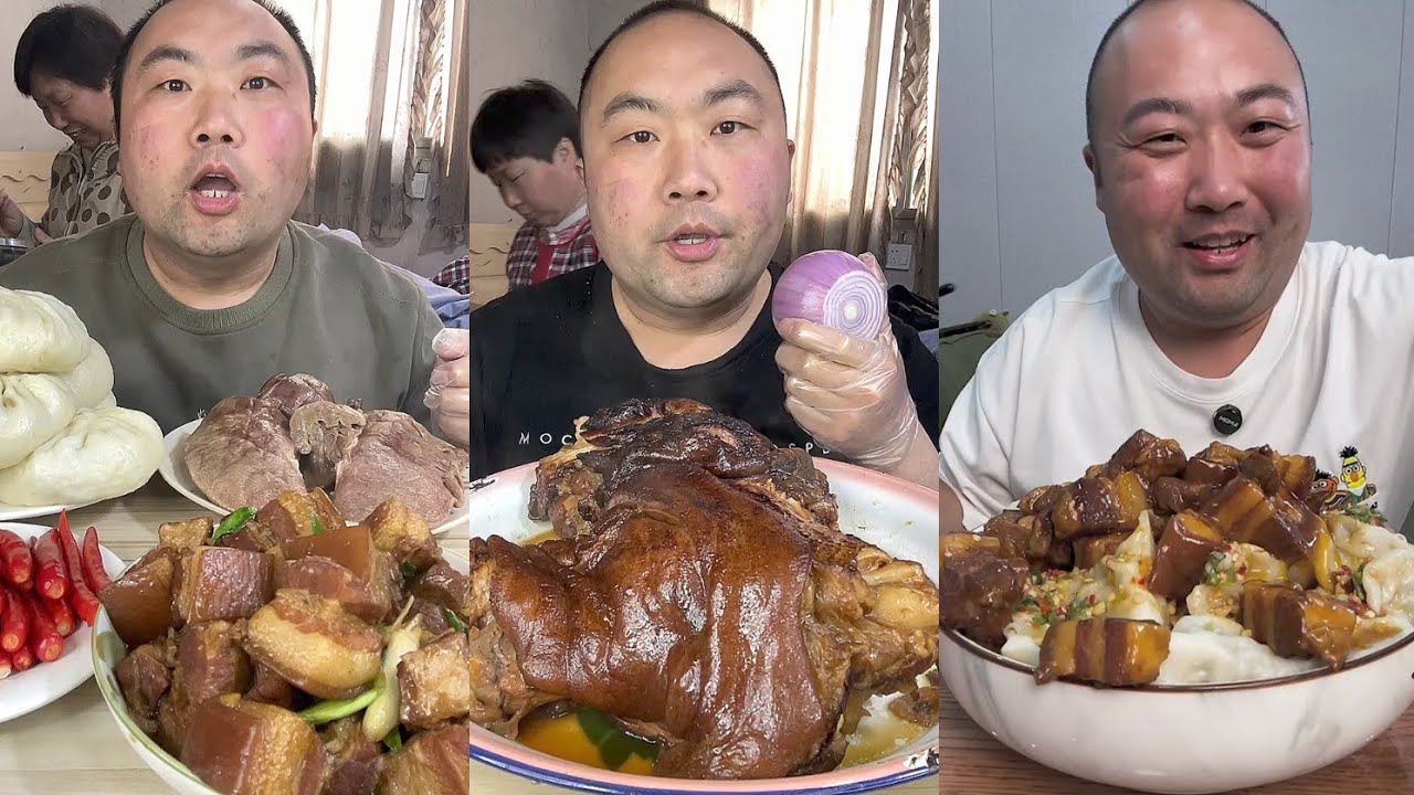 Mukbang # Part 222: Eat Sea Conch pig brain 🧠 belly pork bone head pig#foodie #mukbang #beef #cook 