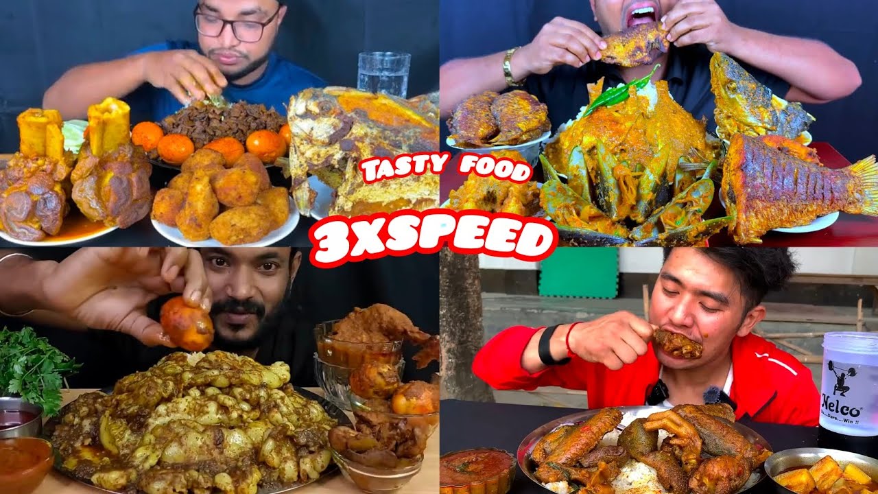 ASMR :Eating Spicy🔥Mutton Curry Fish Curry Chicken Curry Fatty Mutton Curry Rice Mukbang