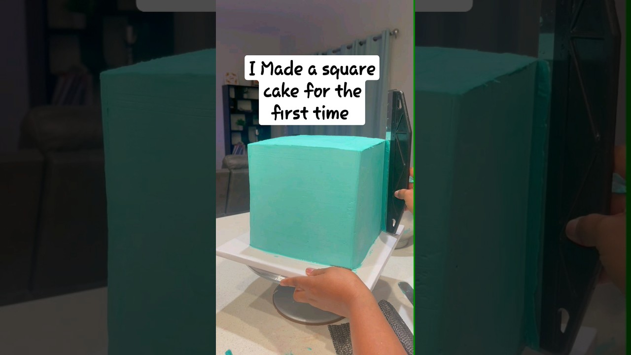 Covering a square cake for the first time 😁😁😁