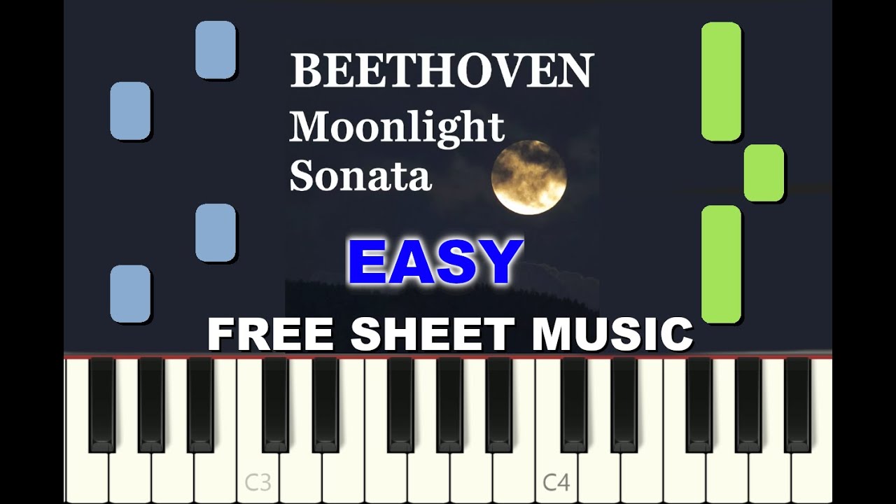 MOONLIGHT SONATA, Beethoven, EASY piano tutorial with free Sheet Music (pdf)