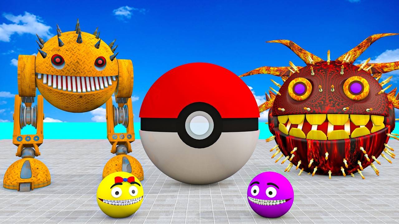 MS PACMAN & NEW RED PACMAN VS TWO YELLOW MONSTER PACMAN FIGHTING IN POKEMON #2026