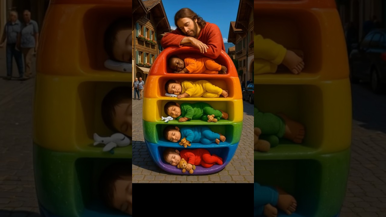 Jesus blessings 🌈👶😇✨ Babies run into the furniture shop and sleep on bed with turtle! #jesus #shorts