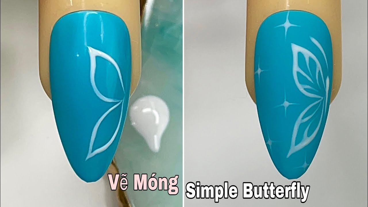 Simple White Butterfly Nails Art For Beginner 💖Vẽ Móng 💅 New Nails Design 💝 New Nails