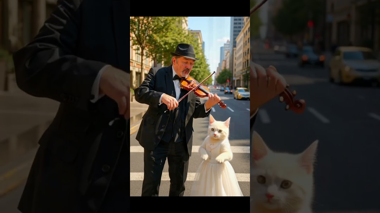 Cute kitten Playing Violin 