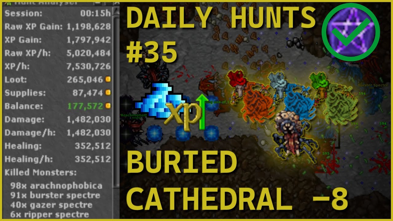 Tibia | Monk 566 | Buried Cathedral -8 | Daily Hunt #35