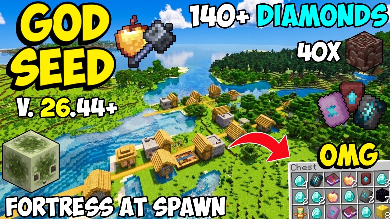 🔥Ultimate Starter [God Seed] For Minecraft 26.44+ Bedrock & PE | Four Blacksmith Village Seed