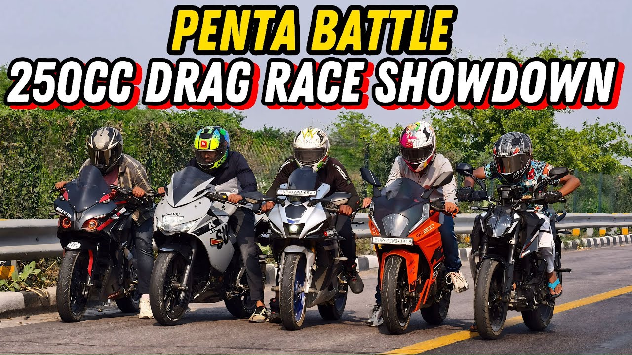Penta Battle: Duke 250 vs Tuned Gixxer SF 250 vs Tuned RS200 vs R15M vs RC 200 | Ultimate Drag Race🔥