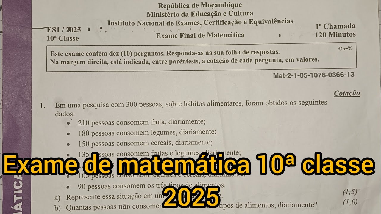 Resolução completa do exame de matemática 10ª classe 2025 