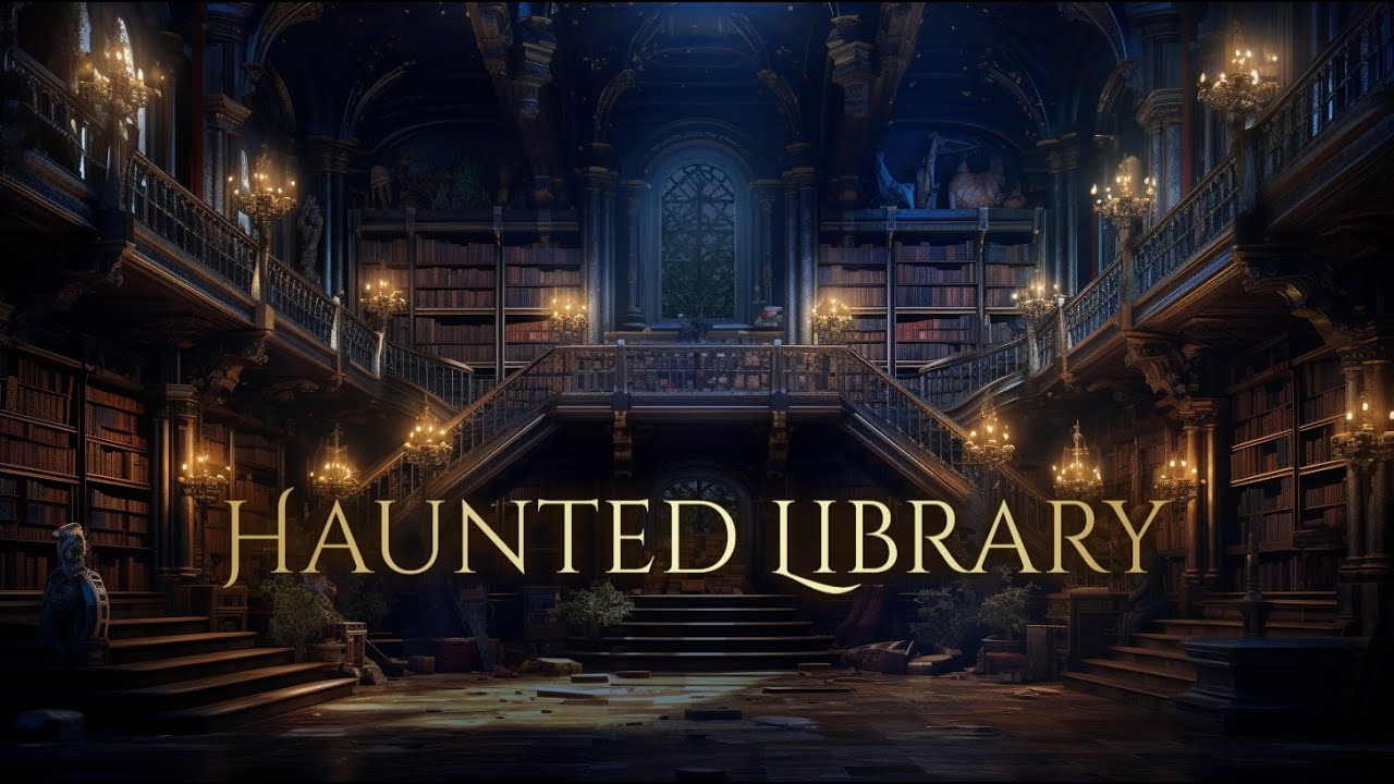Haunted Library Ambience and Music 📖👻| slightly spooky Halloween atmosphere #halloweenambience