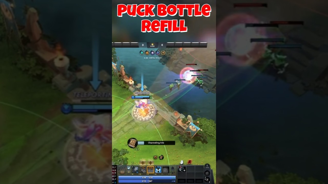 Puck Bottle Refill Using Illusory Orb and Teleport - Dota 2