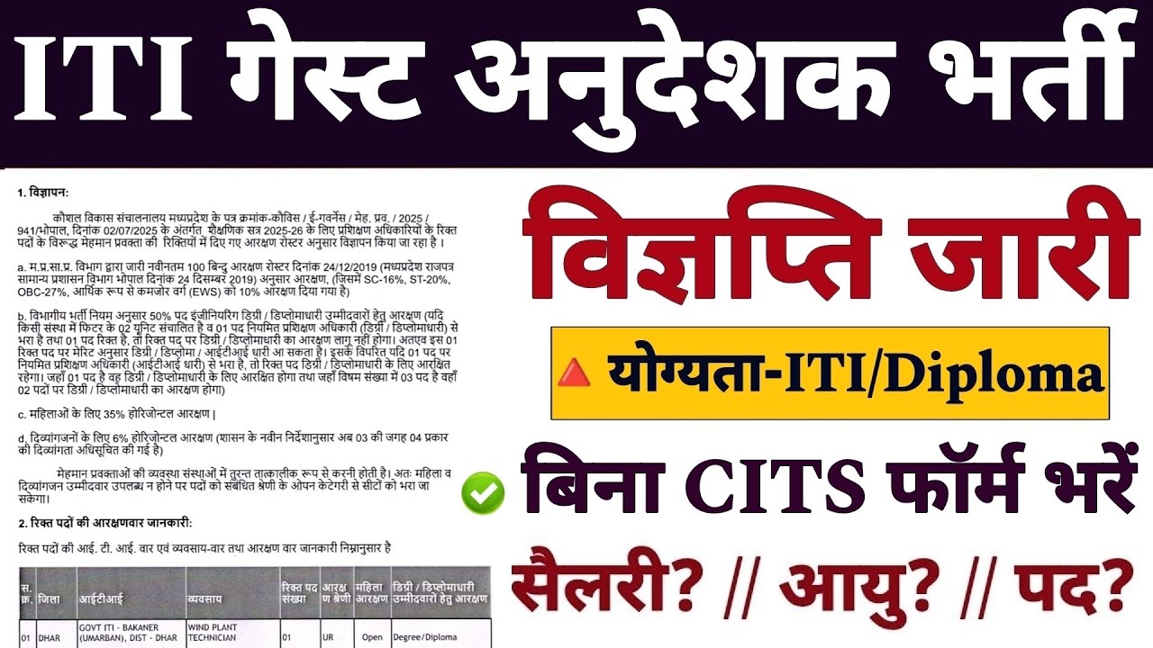 ITI गेस्ट अनुदेशक भर्ती 2026 || New Instructor Vacancy || ITI, स्टूडेंट्स बिना CITS फॉर्म भरें!