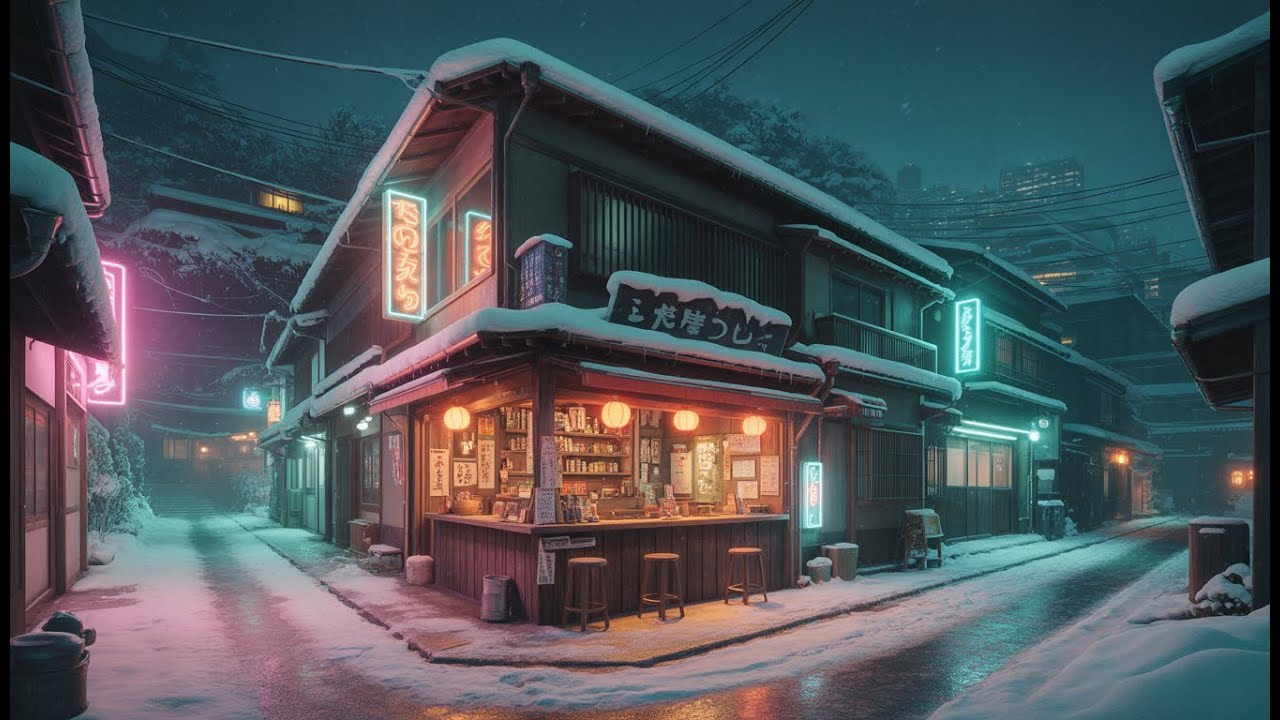 🕯️Snowy Neon City Alleyway With Relaxing Lofi Music🎄