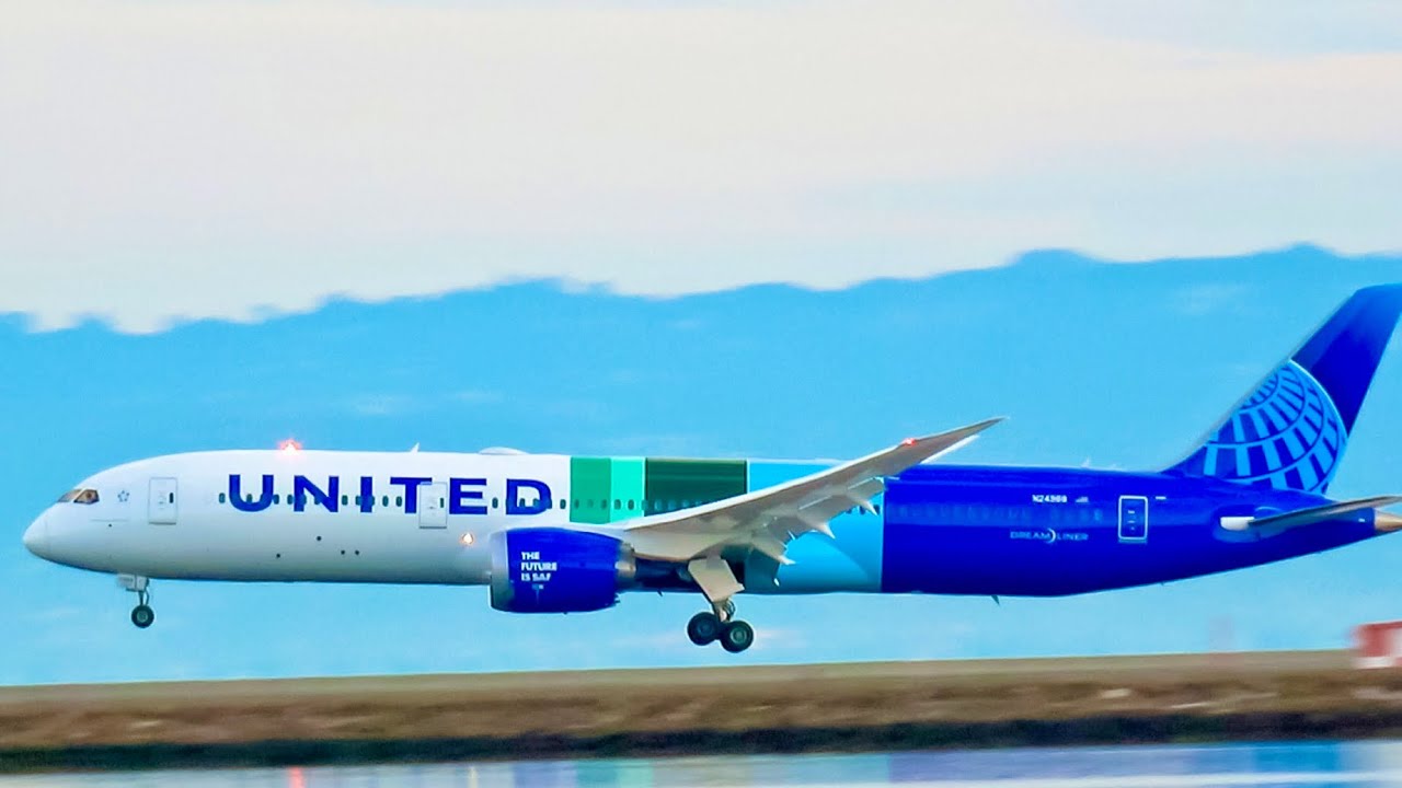 United SAF 787 Disney Pixar Bird Strike 777 Go Around Spotting SFO