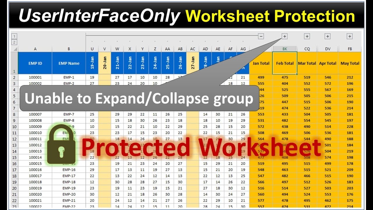 Protect Excel Worksheet as UserInterFaceOnly || Expand/Collapse groups in protected Worksheet