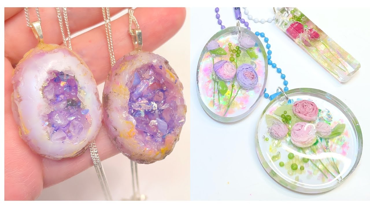 NEW Resin Jewelry Techniques! DIY Geode / Stone effect & Tiny Plastic wrap Roses