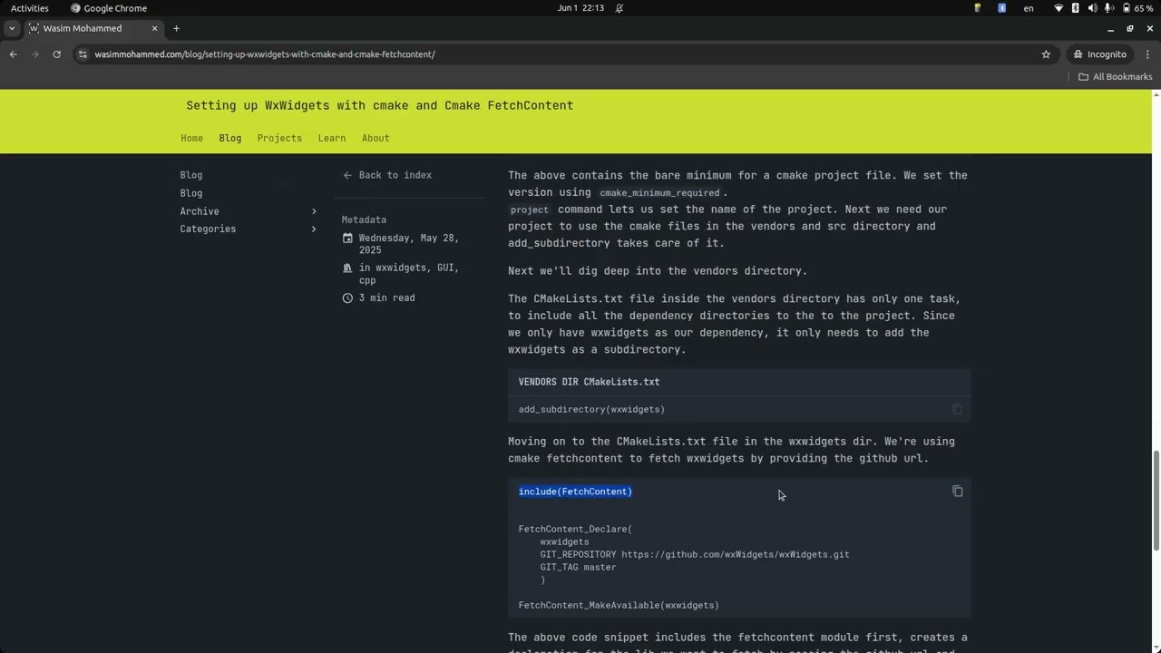 Wxwidgets Setup with Cmake and Cmake FetchContent