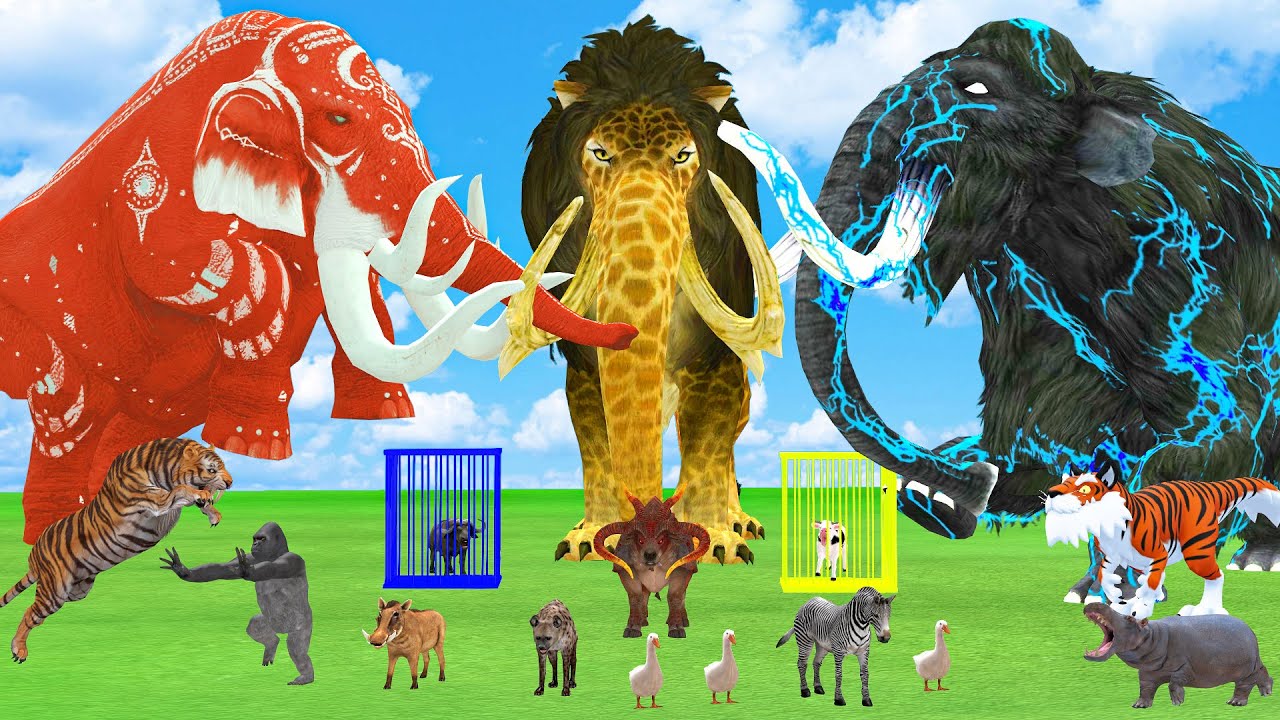 5 Giant Mammoth Elephant Vs 5 Giant Lion Tiger Wolf Vs Hippo Elephant Zebra Saved By Woolly Mammoth