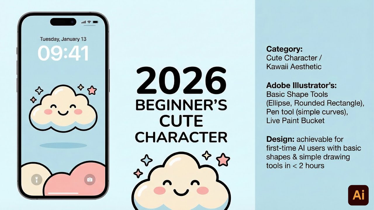 Adobe Illustrator Speed art: Create Beginner Cute Character - easy vector for beginner