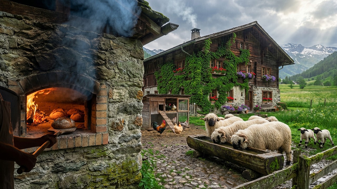 Inside an 800‑YEAR‑OLD Swiss Farmhouse 🇨🇭 Baking Old Oven Bread | Hidden Alpine Treasure