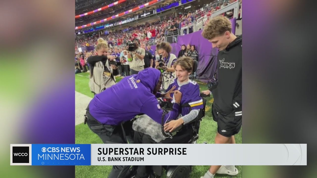Ethan Glynn meets Justin Jefferson before Vikings game